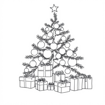 Christmas Tree with Gifts and Ornaments