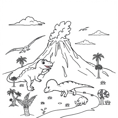 Dinosaurs and Volcano Eruption