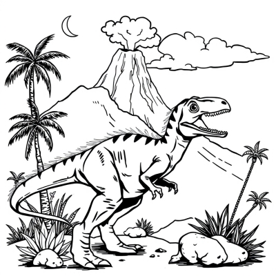 Feathered Velociraptor by the Volcano