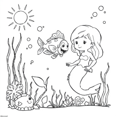 Mermaid and Fish Under the Sea