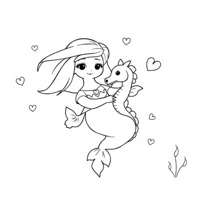 Mermaid and Seahorse with Hearts