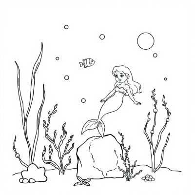 Mermaid on a Rock in the Underwater World
