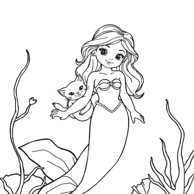 Mermaid Girl and Her Cat