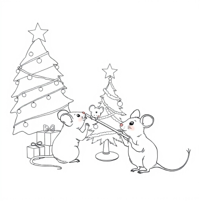Mice Decorating the Christmas Tree