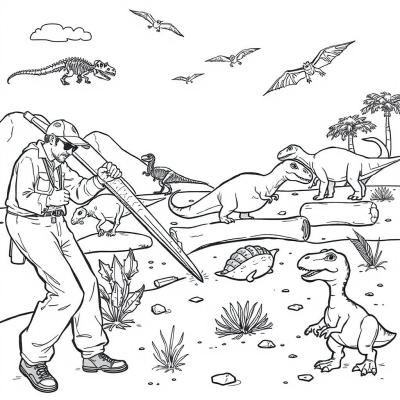 Paleontologist Excavating Dinosaur Bones