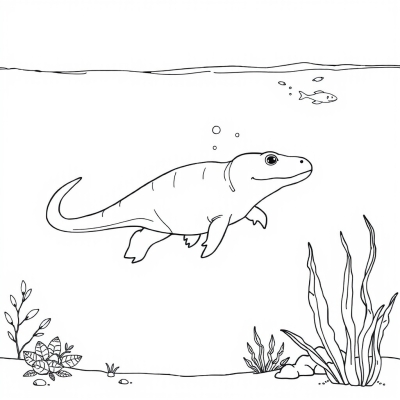 Plesiosaur Swimming Underwater