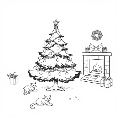 Christmas Tree and Kittens