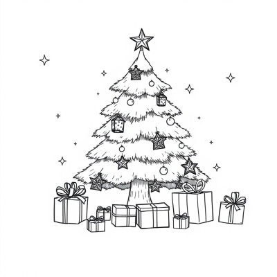 Christmas Tree with Stars and Gifts