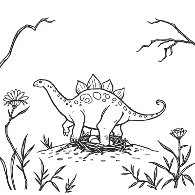 Styracosaurus by the Nest with Eggs
