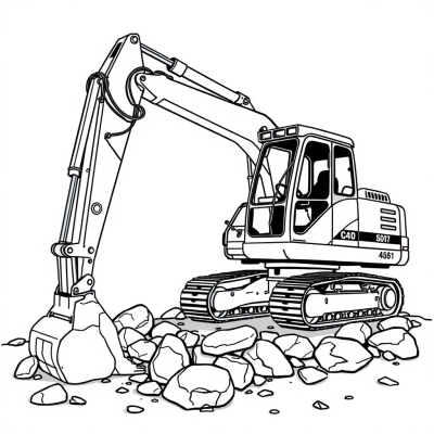 Excavator on Rocky Ground