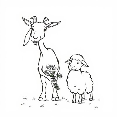 The Goat Gifts Flowers to the Sheep