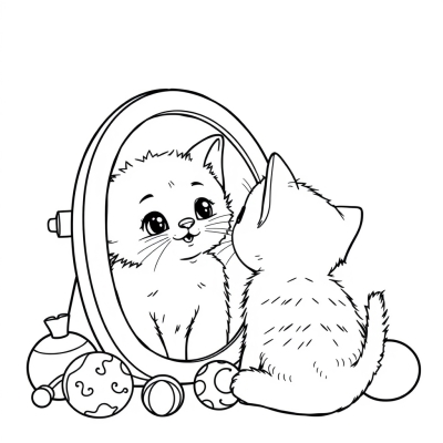 Котёнок впервые видит зеркало