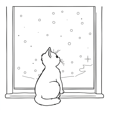 Котёнок наблюдает за снегом