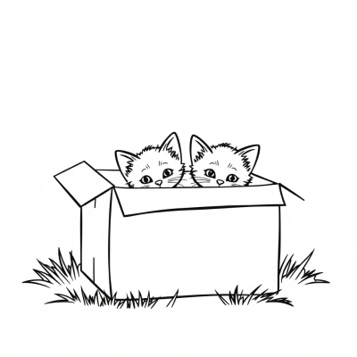 Котята играют в прятки в коробке