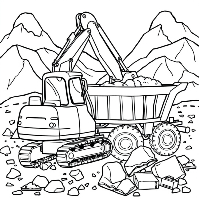 Excavator Loading Dirt into Dump Truck
