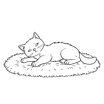 Кот тянется на мягком ковре
