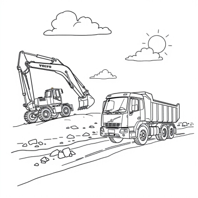 Volvo Excavator and Dump Truck
