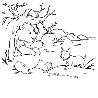 Winnie with Piglet by the River