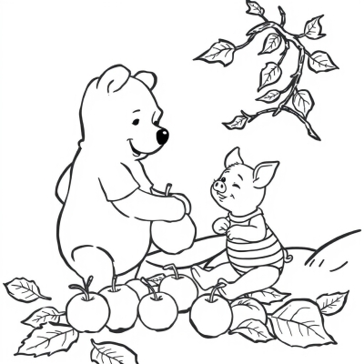 Winnie and Piglet Picking Apples