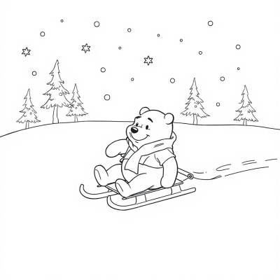 Winnie the Pooh in Winter on a Sled
