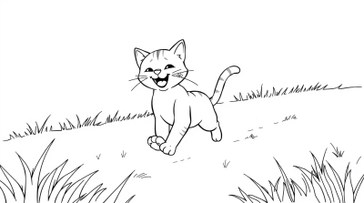 Кошка весело бегает