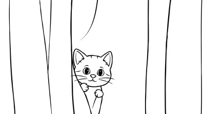 Кошка прячется за шторами