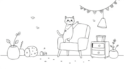 Кошка прыгает с кресла