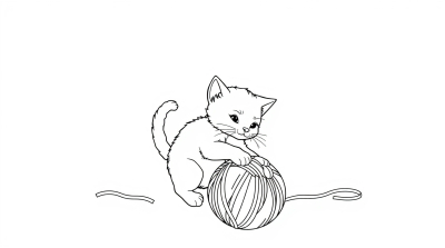 Кот играет с клубком