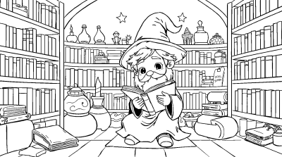 Маленький волшебник читает книгу