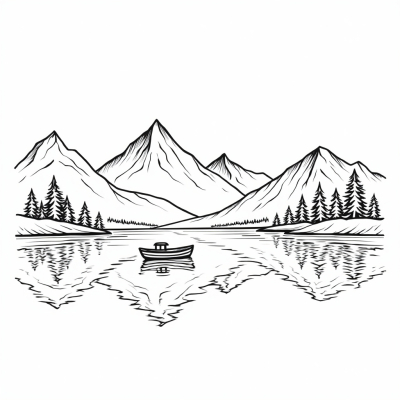 Горное озеро и лодка