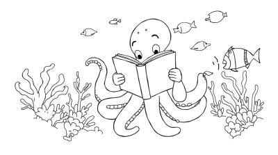 Осьминог читает книгу