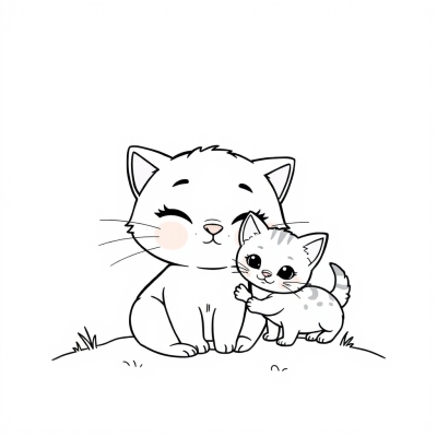 Cuddly Cat with Kitten