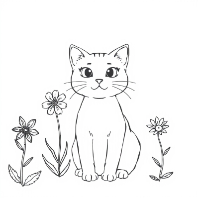 Beautiful Cat and Flowers