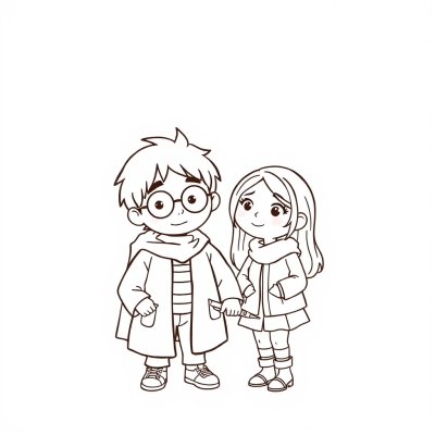 Cartoon Harry and Hermione