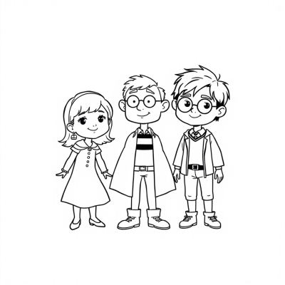 Cartoon Harry Potter, Hermione, and Ron