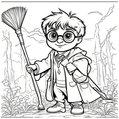 Cartoon Harry Potter with Broom