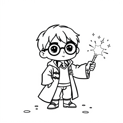 Cartoon Harry Potter with a Magic Wand