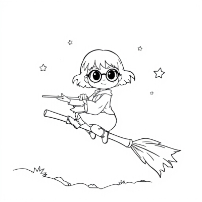 Cartoon Hermione on a Broom