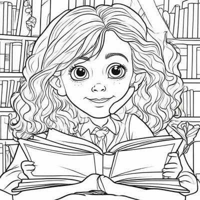 Cartoon Hermione Reading a Book