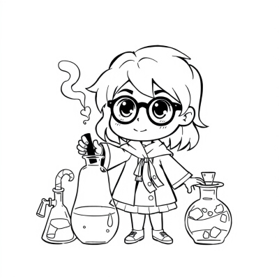 Cartoon Hermione with Magical Potions
