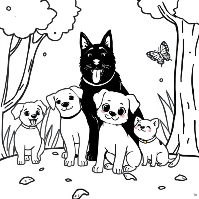 Cat and Dogs at Play