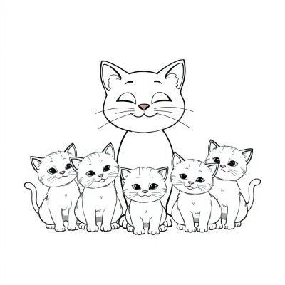 Cat and Six Kittens