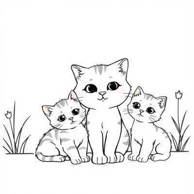 Cat and Two Kittens
