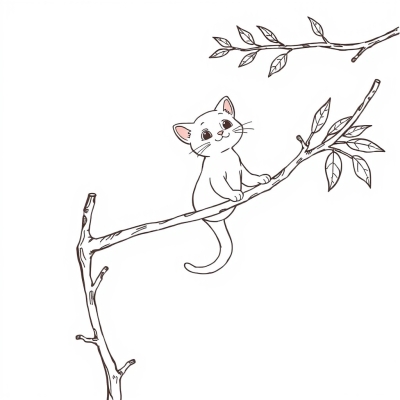 Cat Climbing a Branch
