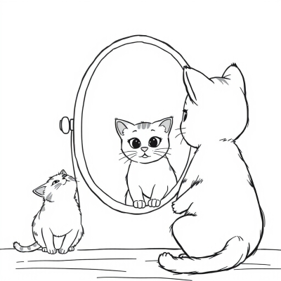 Cat Looks in the Mirror