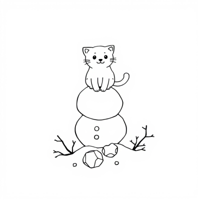Cat on a Snowman's Head
