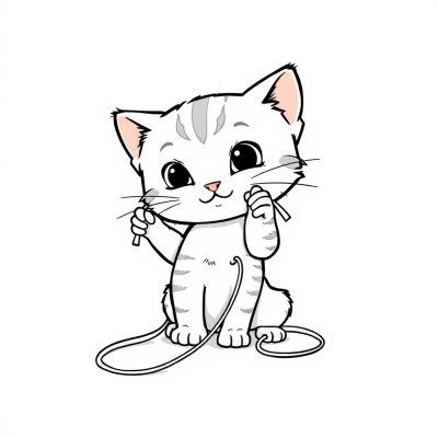 Kitten Playing with Strings