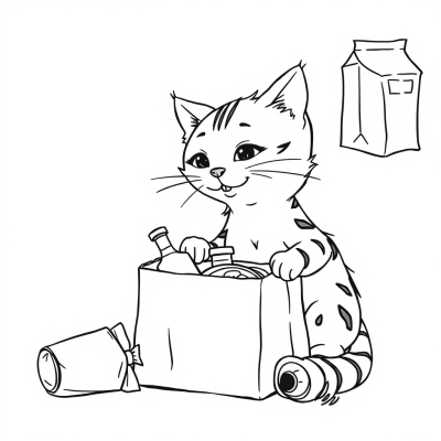 Cat Unpacking Groceries