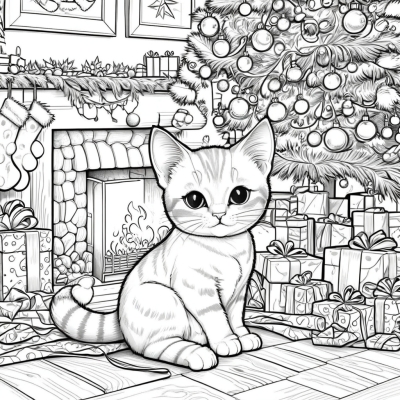 Cat Under the Christmas Tree