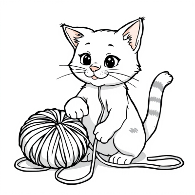 Cat Unraveling a Ball of Yarn